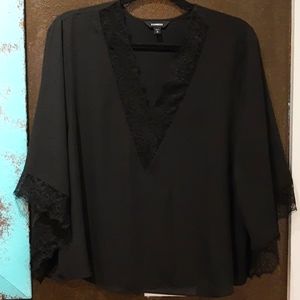 Express Black Lace Trim Batwing Blouse